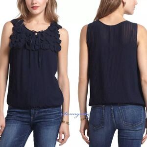 Anthropologie Lief Notes Navy Blue Chiffon Pleated Petals Sleeveless Top 4